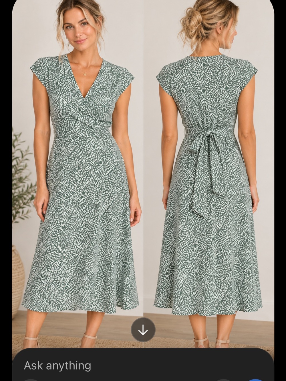Vintage Silk blend Banana Republic Green and White Printed Midi Wrap Dress